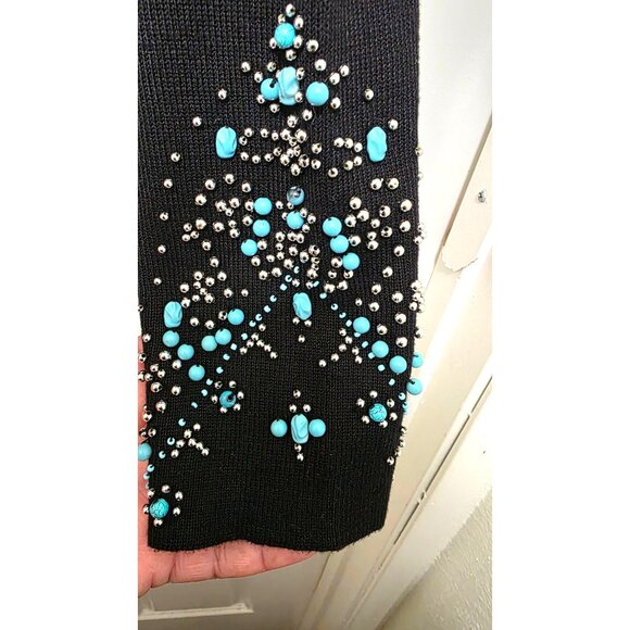 Kikit Maurice Sasson Black Sweater Blue & Silver Bead Embellishments Size L - Picture 4 of 6